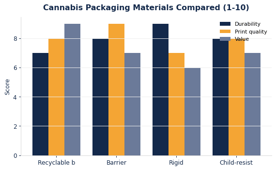 How common cannabis packaging materials compare on durability, print quality, and value.